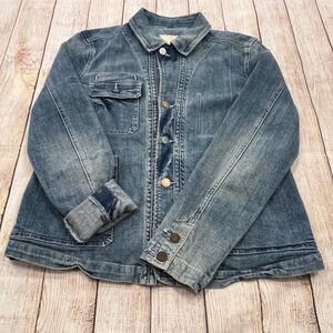Sundance Women Blue Denim Chore Jacket Mismatched Buttons Distressed Medium M